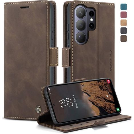 Étui compatible avec Samsung Galaxy S26 Ultra 5G - Étui en cuir à rabat horizontal multifonctionnel CaseMe 013