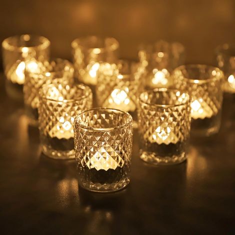 Diamant Transparent Photophore Verre,12 Bougeoir Verre pour Centre de Table (1/5)