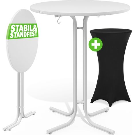 CASARIA® Table haute blanche pliable avec housse mange debout 110 cm bar bistrot jardin 2 crochets inclus intérieur extérieur Noir
