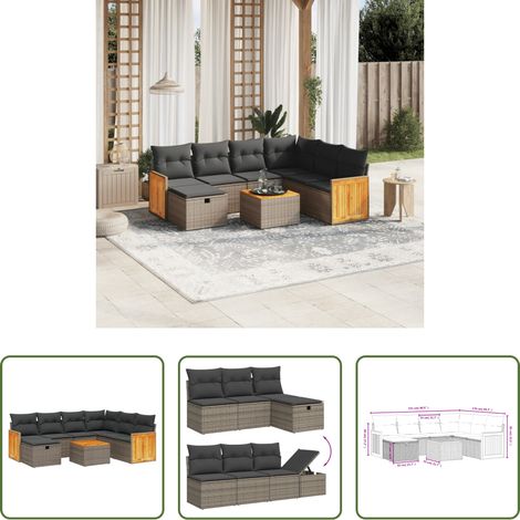 vidaXL Canapé en résine - Salon de jardin 8 pcs avec coussins gris résine tressée (1/5)
