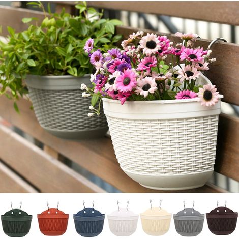 Pot À Plantes Murale - Pot À Fleurs En Plastique Imitation Rotin Avec Trou D Évacuation - Pour Balcon Fenêtre Jardin Intérieur Extérieur - Lot De 1 (1/2)