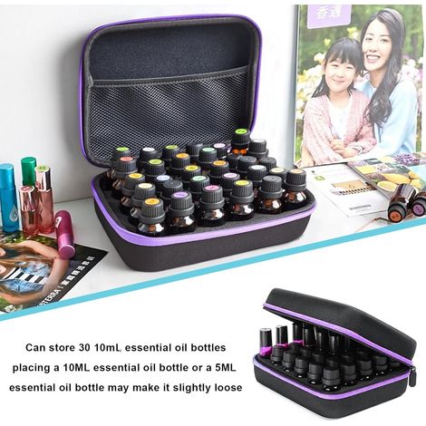 Tragbare Aufbewahrungsbox für ätherische Öle mit 30 Fächern – Lila Aufbewahrungsbox für ätherische Öle – Aromatherapie (Lila)