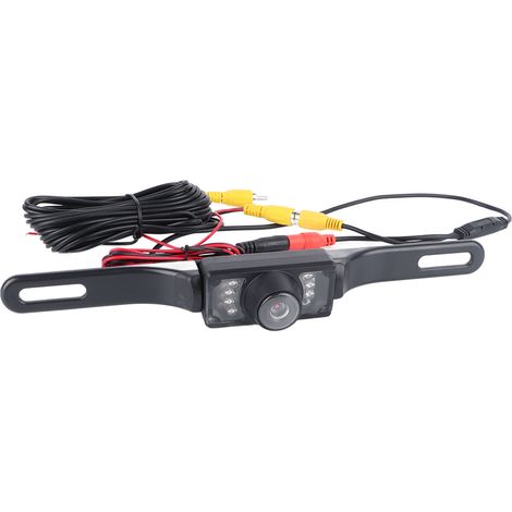 Caméra de recul HD avec vision nocturne, 8 LED infrarouges et étanche, fixée sur un cadre de plaque d'immatriculation long. (1/5)