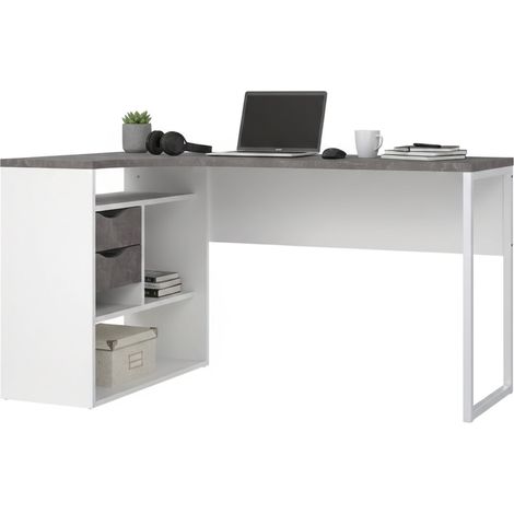 Dmora - Scrivania Patience, Scrittoio multiuso, Tavolo per ufficio porta PC, Piano di lavoro, 145x81 h77 cm, Bianco e Grigio