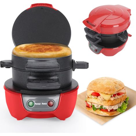 Sandwich-Toaster, Hamburger-Maker, hocheffiziente Antihaft-Grillplatte, 600-W-Toaster, Toaster, Frühstückspfannkuchenpfanne (rot)