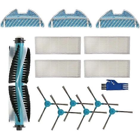 Accessoires pour robot aspirateur Cecotec Conga 1490 : kit de pièces détachées comprenant 1 brosse principale, 4 filtres HEPA, 6 brosses latérales et 3 serpillières.