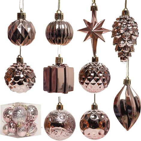 Set di 10 palline di Natale - Decorazione classica per l'albero di Natale - Oro rosa