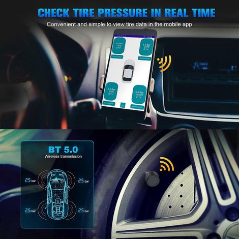 Système de surveillance de pression des pneus TPMS étanche alarme voiture BT 5.0 transmission sans fil en temps réel (1/4)