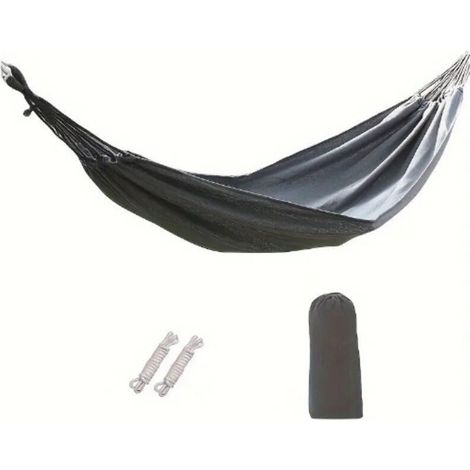 Gris pur double 260150 Hamac simple en toile, rayé épais, pour le camping en extérieur, avec panier de suspension amovible et lavable. (1/5)