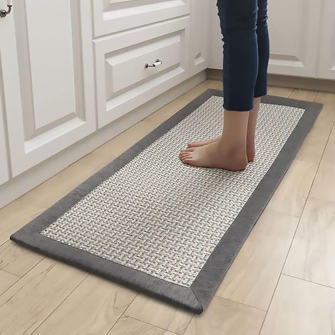 Tapete de cocina, tapete para fregadero, antideslizante, lavable a máquina, absorbente, de algodón y lino, gris (50 x 120 cm) (1/5)