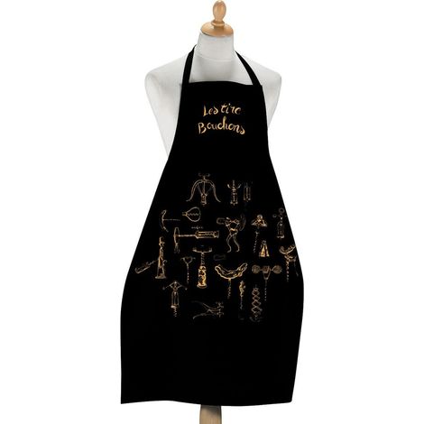 Tablier de Cuisine en Coton Noir Motif Tire-Bouchons Protection Anti-Taches 72 x 96 cm - PANGIVO