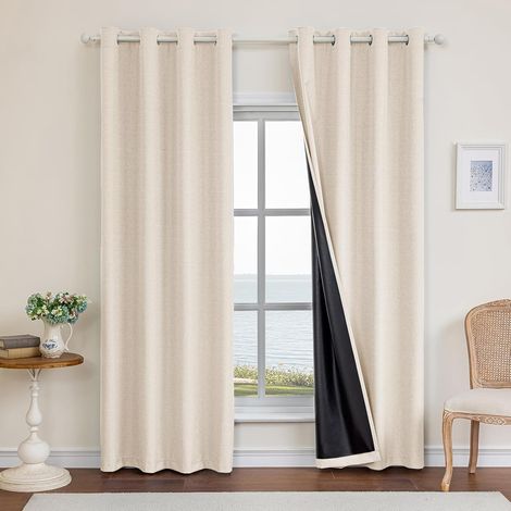 Lot De 2 Rideau Occultant, 140x280cm, Effet Lin, Isolation Thermique, Œillet Métal, Pour Salon Et Chambre