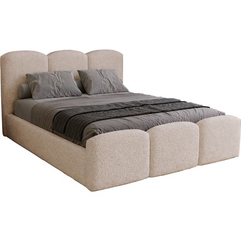 Lit double 180x200 Capri avec rangement - lit bouclé, coffre, sommier - Beige (Lambi 6)