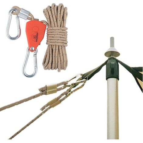 Corda riflettente per tenda da 4 m, corde riflettenti per tenda, corda in spago da 4 mm con puleggia in lega di zinco, corda per tenda da campeggio, kaki - 4 pezzi