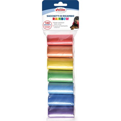 Ricarica arcobaleno sacchetti igienici per cani adatti a nano dispenser 7 rotoli da 20 sacchetti