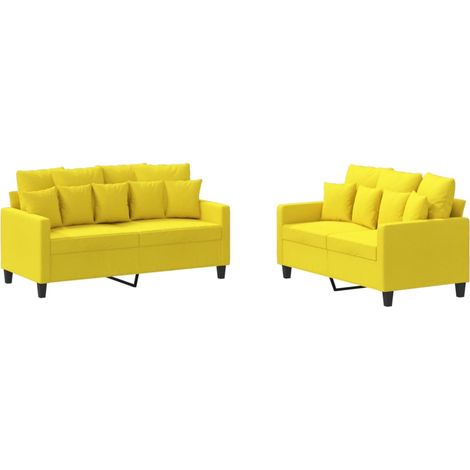 Maison Exclusive - Set di Divani 2 pz con Cuscini Giallo Chiaro in Tessuto (1/5)