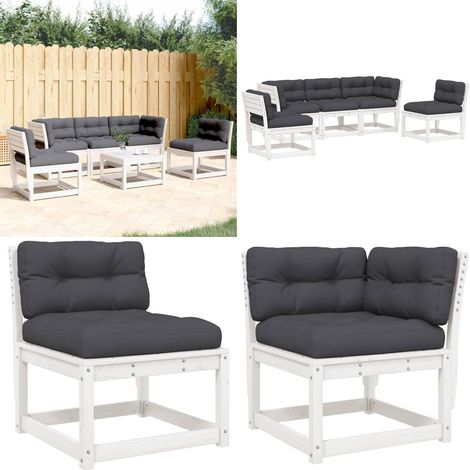 Salon de jardin 5 pcs avec coussins blanc bois massif de pin - Ensemble Salon De Jardin - Meuble Extérieur - Mobilier De Jardin - Canapé En Bois - Chaise Longue - Home & Living (1/5)