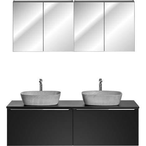 Ensemble meuble double vasques à poser + cabinets miroirs - 160 cm - Rosario Black - Livraison gratuite
