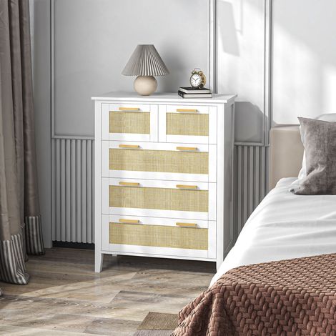 Kommode mit 5 Schubladen, Massivholzgriffen und Metallschienen, geeignet für Büro, Wohnzimmer oder Schlafzimmer, 77 x 37 x 104 cm, weiß