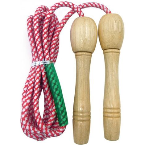 Corde à sauter avec poignée en bois et corde en coton, adaptée à la plupart des âges, outil de fitness (1/5)
