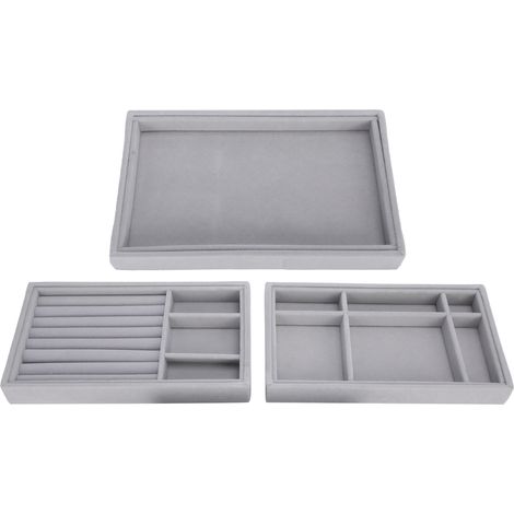 Lot de 3 plateaux à bijoux professionnels empilables pour boucles d'oreilles, colliers et bagues. Organisateur (1/5)