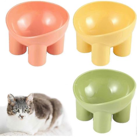Trois gamelles surélevées pour chats, dotées de bases antidérapantes et de pieds robustes pour soutenir le cou du chat et rendre les repas plus confortables. (1/5)