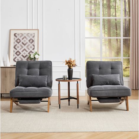 Poltrona lounge regolabile in velluto a coste grigio scuro con cuscino lombare, 127 x 73 x 90 cm (1/5)