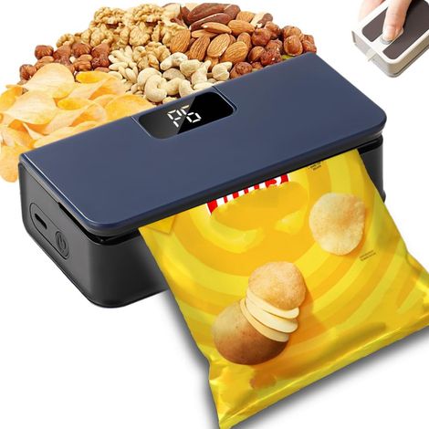 Mini scelleuse de sacs, scelleuse thermique rechargeable avec batterie 1600 mAh, refermeuse de sacs pratique pour conserver la fraîcheur des aliments comme les en-cas, portable avec cutter pour une ut