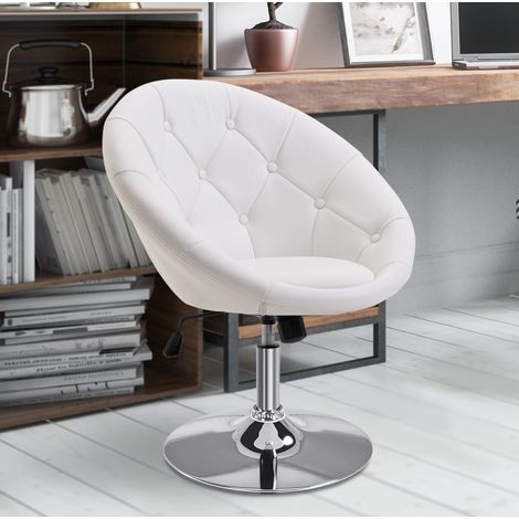 Tabouret de travail pivotant 56x71x78-90 cm blanc en acier chromé avec assise rembourrée et hauteur réglable (1/5)