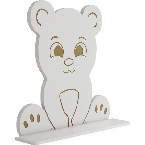 Étagère design intemporel salon chambre meuble de rangement murale pour enfant forme ours 50 x 46 x 11 blanc (1/3)