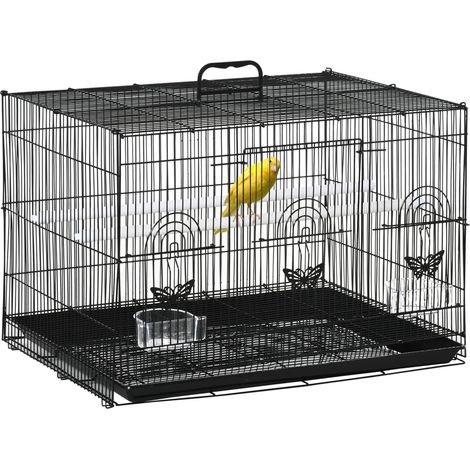 Gabbia per Uccelli 60x41x41 cm con 2 Posatoi e 3 Ingressi in Filo Metallico e Plastica Nero (1/5)