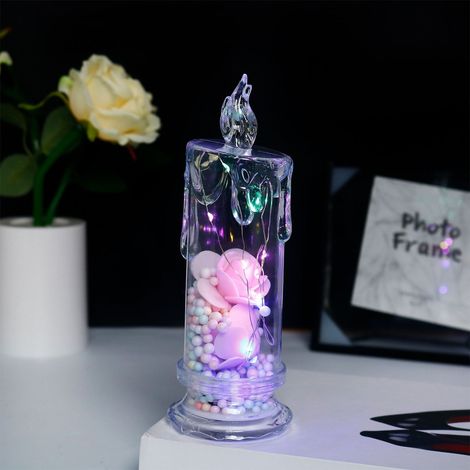Bougie Électronique LED - Flamme Simulée - Rose Transparente - Veilleuse de Nuit pour Chambre à Coucher - Décoration Intérieure - 1 Pièce (1/3)