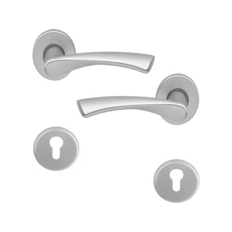 Ouvre&Déco – Poignée de porte d'entrée design en Aluminium anodisé argent F1 sur rosace ronde Clé I, MILANO
