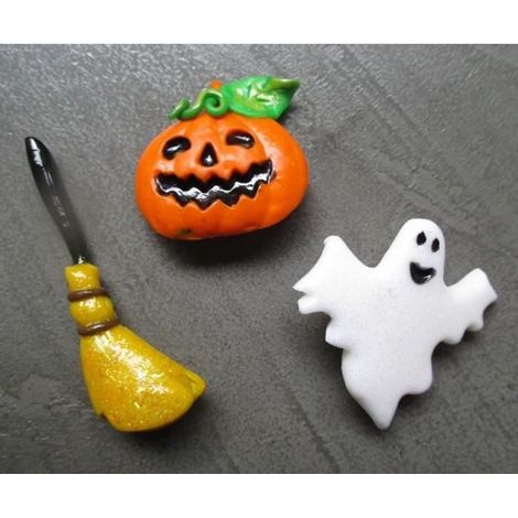 Broches Halloween - Lot de 3 - Citrouille, Fantôme Pailleté, Balai Doré - Décoration Intérieure