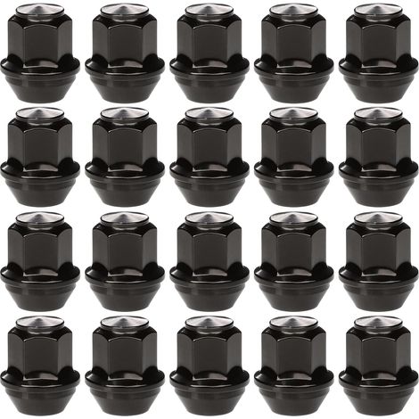 Lot de 20 écrous de roue en alliage monobloc M12x1,5 avec 19 hexagonaux, compatibles avec la plupart des Ford Focus Fiesta Fusion Escort Mondeo Kuga C-max, écrous de roue à extrémité fermée (noir) (1/5)
