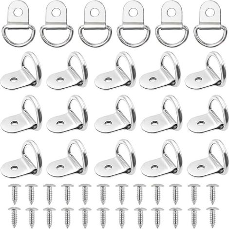 20 Pieces D-Ring Tie-Down Rings, 304 Stainless Steel Tie-Down Rings, Trailer Tie-Down Rings, Anchor Rings, Mounting Hooks, Folding Tie-Down Rings with 20 Screws (1/5)