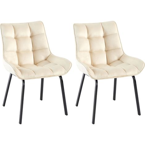 Juego de 2 sillas de comedor de terciopelo crema generosamente acolchadas con patas de metal negro 100007567 (1/5)