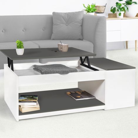Mesa de centro elevable ELEA con estuche de madera blanca y gris