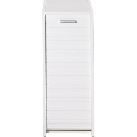 Beaux Meubles Pas Chers – Caisson de rangement blanc avec rideau – Largeur 29.3 cm – Hauteur 72.1 cm – Profondeur 48 cm – Structure en panneaux de particules (1/3)