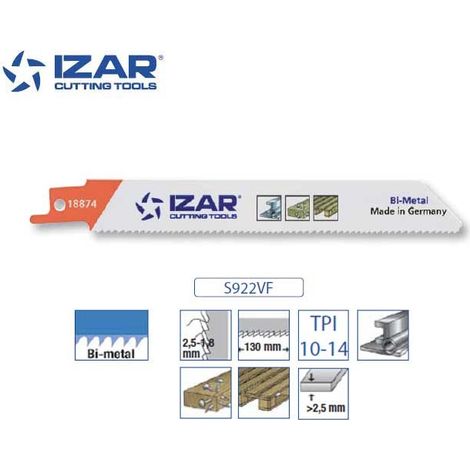 Lame scie sabre Izar S922VF (lot de 5) bimétal 150 mm TPI 10-14