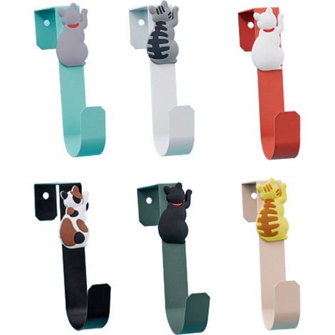 Lot de 6 crochets de porte en métal sans clous, motif chat, pour salle de bain