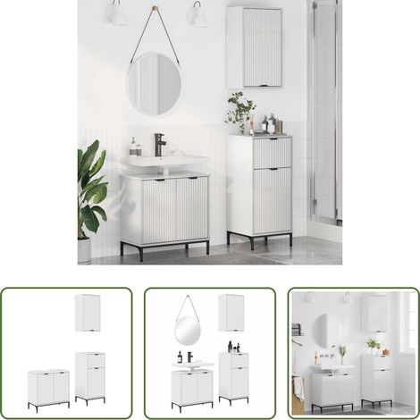 vidaXL Meuble sous-vasque - Ensemble de mobilier de salle de bain 3 pcs Blanc brillant (1/5)