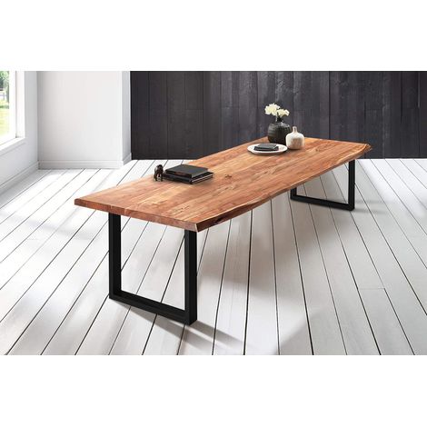 Esstisch Baumkante massiv Akazie natur 240 x 110 schwarz VALIN (1/5)