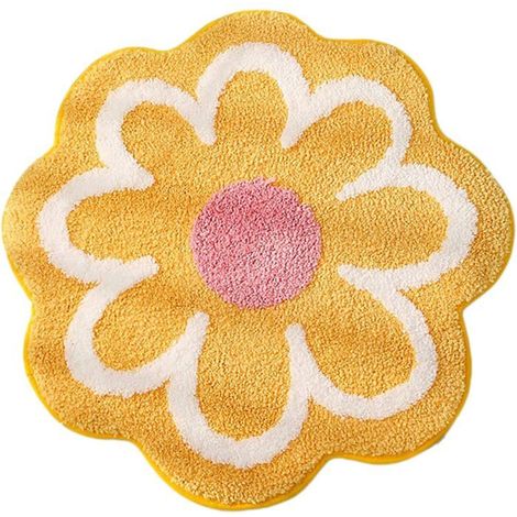 Tapis de bain antidérapant, motif marguerite, absorbant, jaune, 60 x 60 cm (1/4)