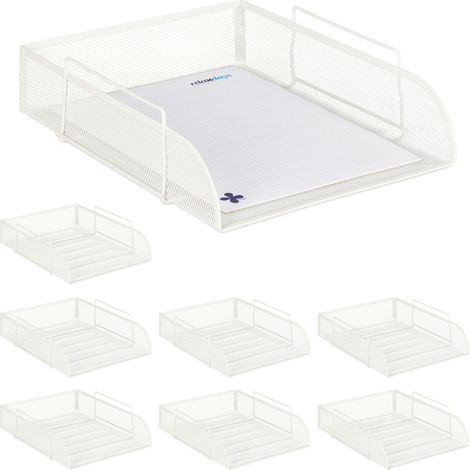 8x Vaschetta Portadocumenti, per Formato A4, Design a Griglia, Portalettere per Ufficio, Metallo, 25x34 cm,Bianco