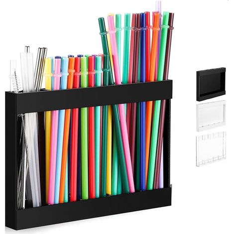 Sistema de almacenamiento de pajitas de acrílico con cinta adhesiva de doble cara,organizador de pajitas,soporte para pajitas de armario (negro) (1/5)