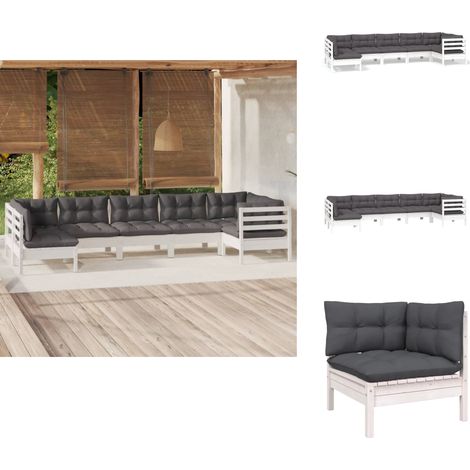 7-tlg. Garten-Lounge-Set mit Kissen Weiß Kiefernholz - Garten Lounge Set - Kiefernholz Möbel - Outdoor Möbel - Loungemöbel - Gartenmöbel (1/5)