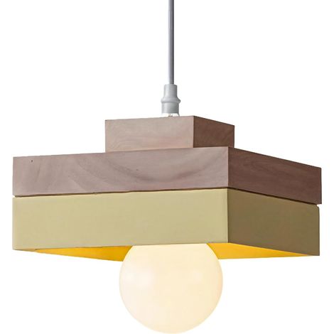 1 Suspension Luminaire Bois Métal E27 Design Carré Rond Intérieur Salon Chambre (1/5)