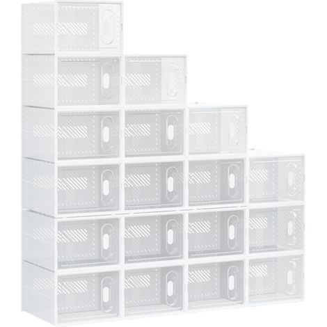 Meuble de rangement modulable, 18 cubes, meuble à chaussures empilables, vêtements, livres, jouets, blanc et transparent