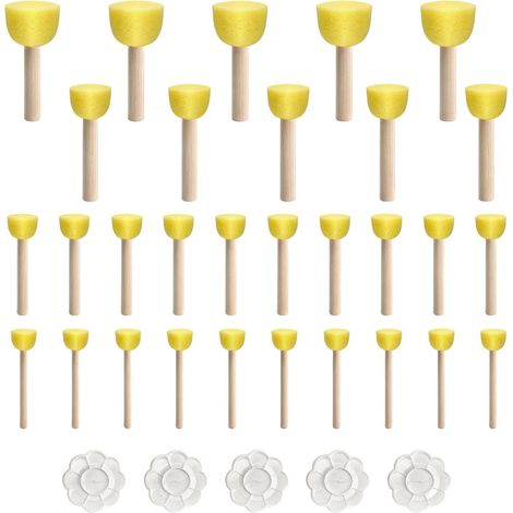 30 pièces Pinceau éponge avec 5 Palette Peinture 8.5cm, Pinceau Mousse Set de pinceaux en Mousse pour Enfants, Brosse éponge à Peindre Ronde pour Bricolage Peinture Artisanale céramique, 4 Tailles (1/5)